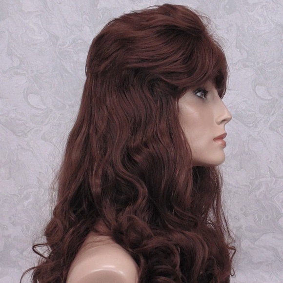 Long Brown Wavy Curly Retro Style Shag Wig - Picture 2 of 8